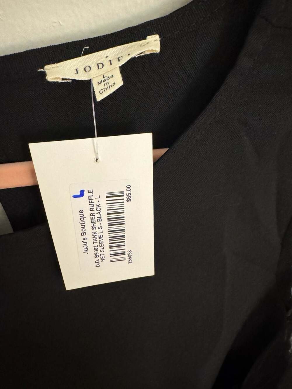 JODIFL NWT Black Tank Sheer Ruffle Net Sleeve Shift Dress - Picture 2 of 6